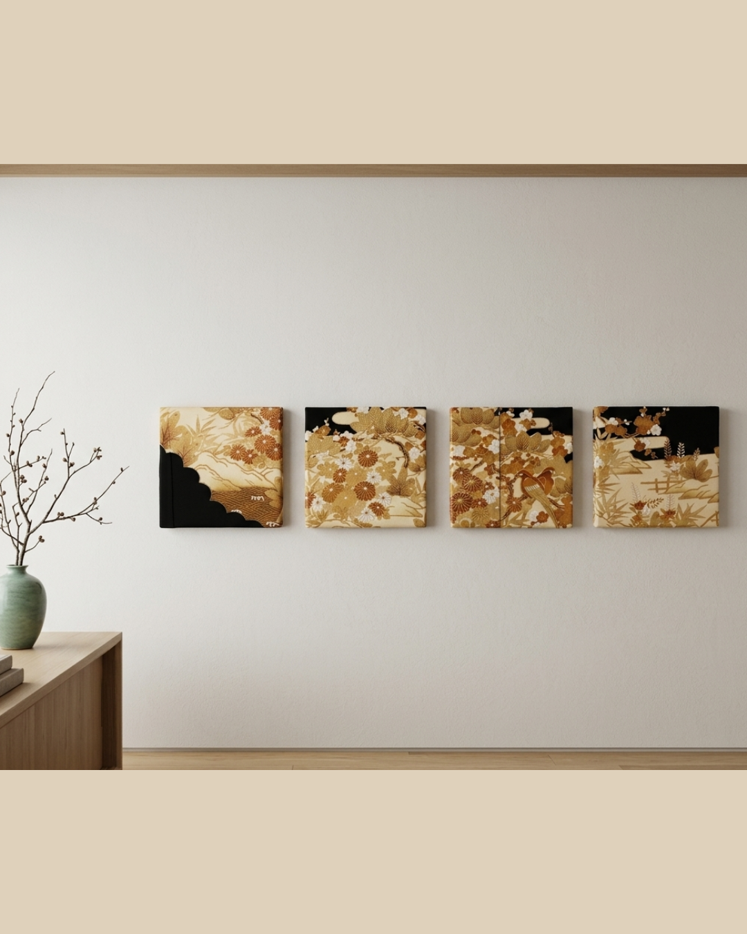 Fabric Panel GOLD Bloom (set of 4)