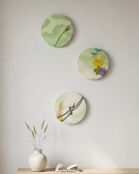 Fabric Panel Round Green (set of 3)